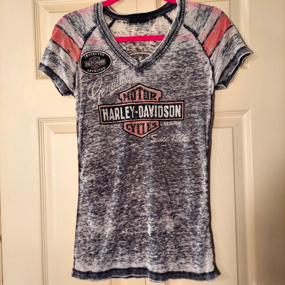 Harley-Davidson Orange and Gray Short Sleeve Tee with Logo
